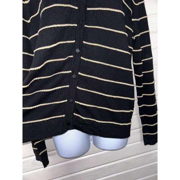 NWT August Silk Heritage Sz XL Black Gold Stripes Textured Button Up Cardigan - Picture 6 of 10